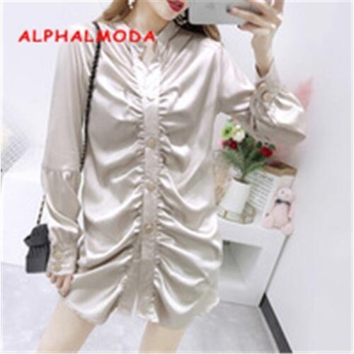 ALPHALMODA Womens Satin Shirts