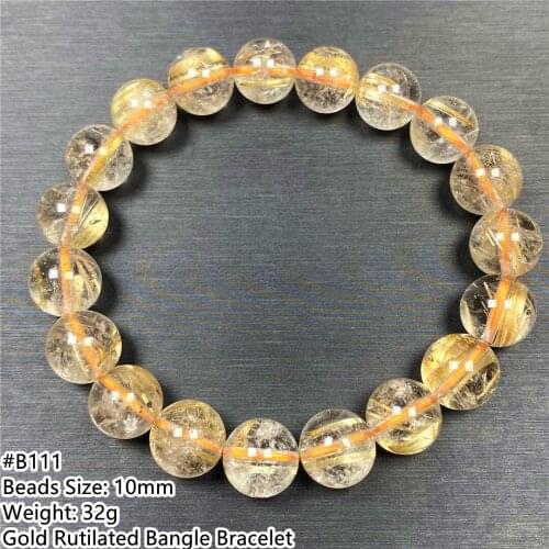 10mm Natural Gold Rutilated Quartz Bracelet Bangle For Women Men Brazil Beads Wealth Gift Crystal Stone Stretch Jewelry AAAAA