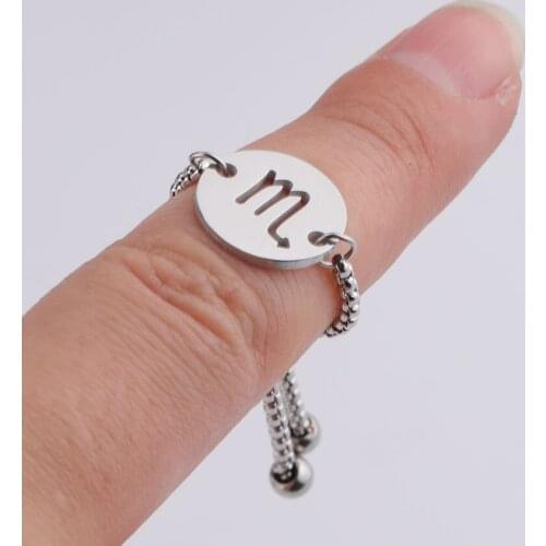 Stainless Steel 12 Constellation Link Chain Rings For Women Cancer Leo Virgo Libra Sign Ring Zodiac Star Jewelry Birthday Gift