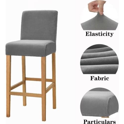 Velvet Solid Color Bar Stool Chair Covers Elastic Short Backrest Spandex Chair Covers Protector for Home Dining Room 1/2/4/6pcs