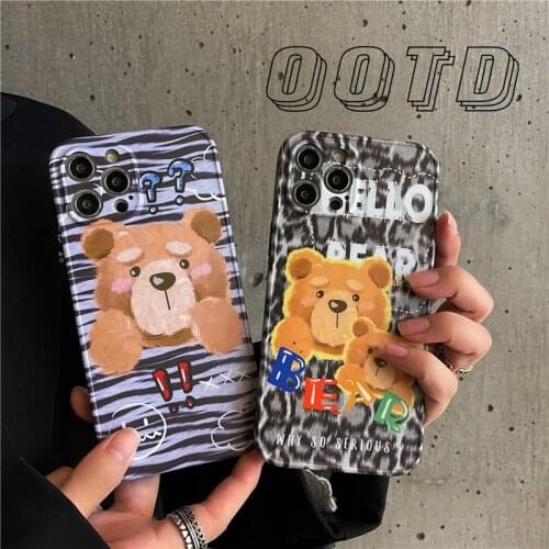 Leopard Zebra Bear Phone Case for IPhone 12 11 Pro Max Xr Xs Max 7 8 Plus X 12 Mini 7Plus Case Cute Cartoon Soft Cover