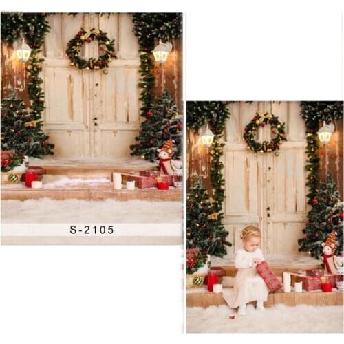 DAWNKNOW Merry Christmas Vinyl Photography Background For Children Photocall White Door Backdrop For Baby Photo Studio S2105