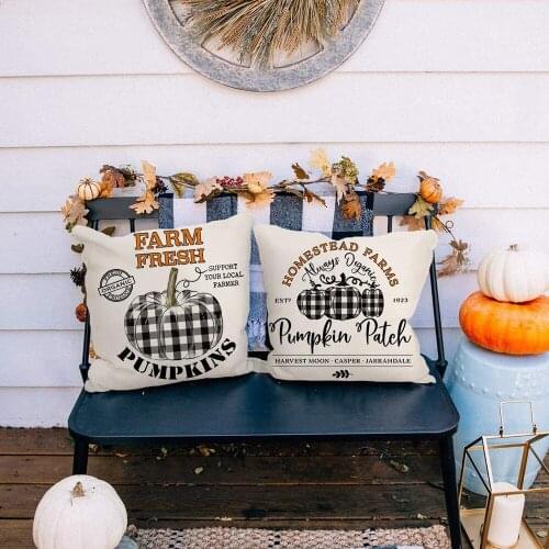Fall Thanksgiving Day Decorative Cushion Cover Fauxlinen Throw Pillow Covers Pumpkin Letters Pattern Pillowcase Home Car Decor