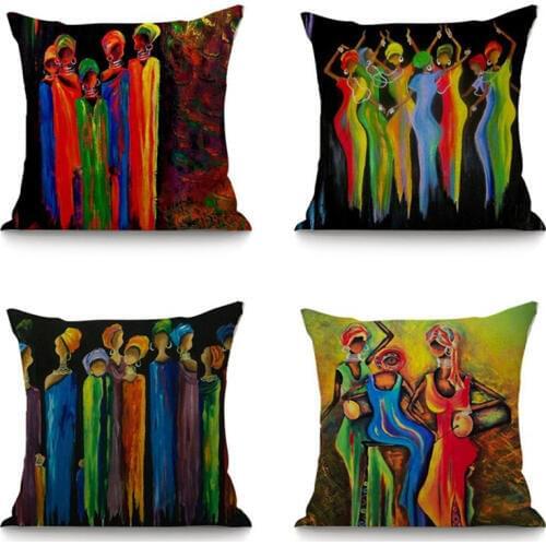 Africa Culture Throw Pillow 45x45 CM Colourful Dancing African Women Girl Decorative Cushion For Sofa Car Hotel Lobby Decor