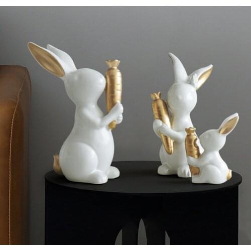 3PCS Modern Cute Radish Rabbit Ceramic Ornaments Art Home Livingroom Desktop Figurines Crafts Coffee Table Furnishing Decoration