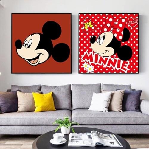Disney Cartoon Canvas Painting Mickey and Minnie Canvas Watercolor Print Painting Wall Art Poster Prints Pictures for Kids Room
