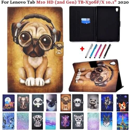 For Lenovo Tab M10 HD 2nd Gen TB X306F X306X 10.1 inch Tablet Case Puppy Painted Wallet Stand Funda For Lenovo Tab M10 HD Cover