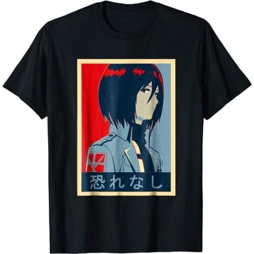 New Men T-Shirt Japanese No Fear Mikasa Ackerman Poster T Shirt Summer Short Sleeve Cotton T Shirt Streetwear