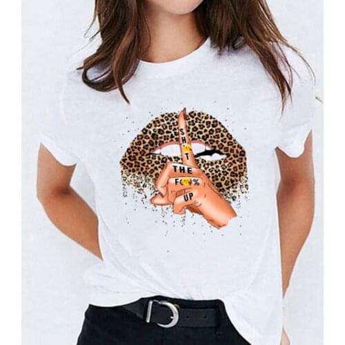 Leopard Lips Print T Shirt Women Funy Short Sleeve O Neck Loose Tshirt Harajuku Tee Shirt Tops Female Clothes Camisetas Mujer
