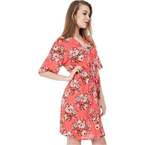 2019 Floral Print Cotton Kimono Robes Women Wedding Bridal Short Belt Bath Robe Sleepwear 8 Colors Night Robe Clothes