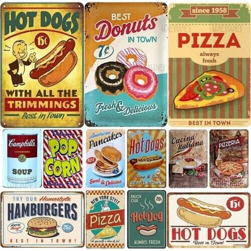 Hot Dogs Plaque Metal Vintage Tin Sign Pin Up Shabby Chic Decor Metal Signs Vintage Bar Decoration Metal Poster Pub Metal Plate