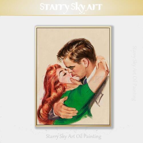 Artist Hand-painted High Quality Sexy Women Embrace Kiss Man Figures Oil Painting on Canvas Impressionist Portrait Oil Painting