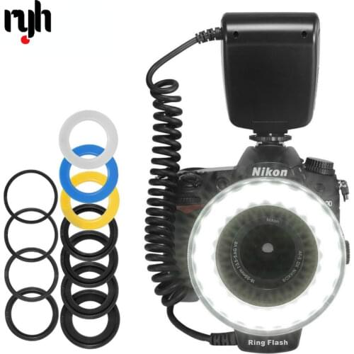 HD-130 Macro LED Ring Flash Bundle with 8 Adapter Ring for Canon Nikon Pentax Olympus Panasonic DSLR Camera Flash V HD130