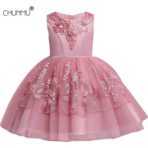Flower Girl Wedding Party Little Bridesmaid Elegant Lace Embroidery Dress Girls Birthday Wedding First Communion Dress