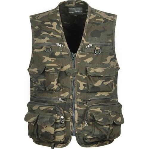 Summer Mens Multi-Pocket Camouflage Tactical Vest Outdoors Sports Hiking Fishing Vest Reporter Photographer Sleeveless Jacket