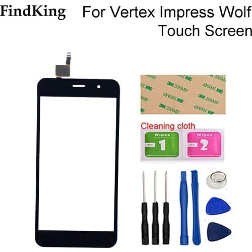 Mobile Touch Screen For Vertex Impress Wolf Touch Screen TouchScreen Digitizer Panel Front Glass Lens Sensor Tools 3M Glue