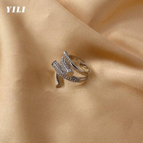 Fashion Korean Metal Zircon Cross Open Rings Adjustable CZ Layer Opening Ring for Woman Girls Party Unusual Ring Jewelry