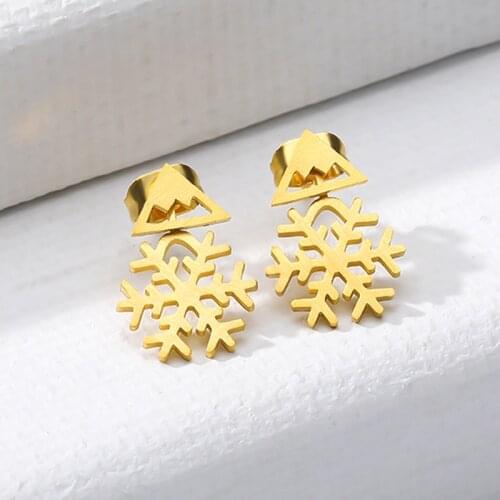 Fashion Snowflake Stud Earrings For Women Stainless Steel Gold Silver Color Earing Friend Christmas Gift Jewelry Brinco Kolczyki
