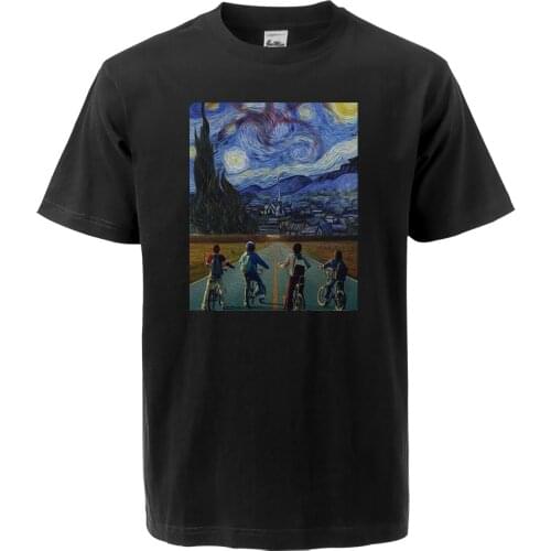 Van Goghs Stranger Things TV Show Printed Vintage Men T Shirt 2019 Summer T-Shirts High Quality Cotton Fashion Men Short Sleeve