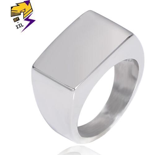 Punk Anniversary Geometric Titanium Men Rings Silver Color 13mm Width Square Finger Rings for Women Fashion Jewerly