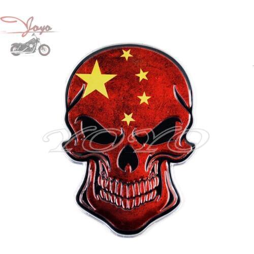 China Flag Skull emblem Sticker Metal Decals For Car Motorcycle Honda Yamaha Suzuki Kawasaki Harley Touring Electra Glide
