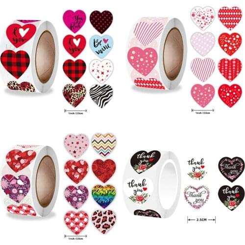 500pcs Color Heart-shaped Stickers Seal Label Thank You Label Scrapbook Packaging and Wedding Decoration Stationery Stickers
