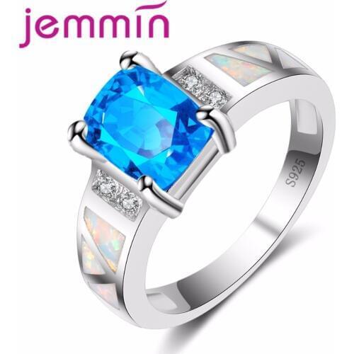 New Fashion Wedding Ring Classic Suqare CZ Opal Ring Fine 925 Sterling Silver Silver Color Jewelry Blue Color Hot Bridal Ring