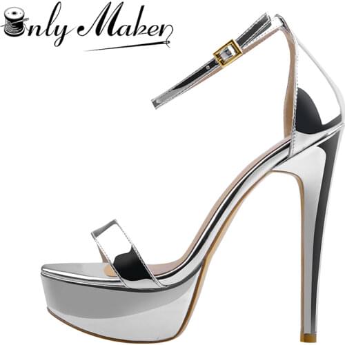 Onlymaker Summer Womens Open Toe Platform Stiletto Sandals Single Band Patent Leather Ankle Buckle Strap Party Dress Sandals