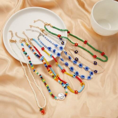 2021 Trendy Beaded Choker Necklace For Women Bohemian Colorful Beads Daisy Flower Clavicle Short Necklaces Collar Jewelry Gifts