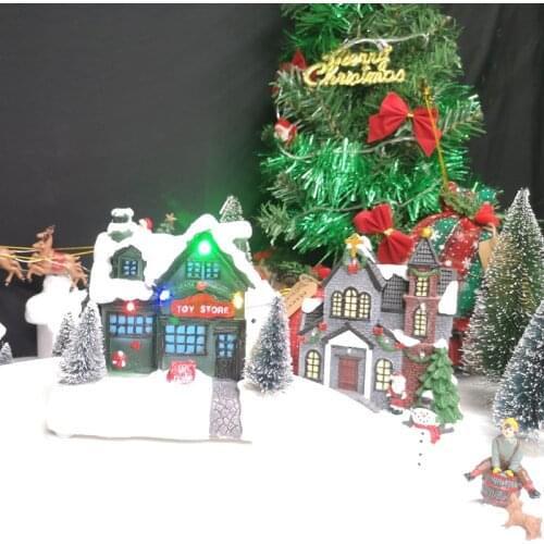 Christmas Village House with RGB Light Toy Store Scene Xmas Ornament Holiday DIY Party Supplie Decoration Home Fireplace Display