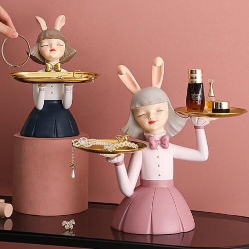 Bunny girl tray decoration ornaments living room entrance key storage creative Nordic light luxury home furnishings fruit tray