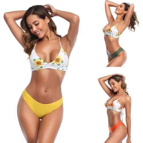Liva girl Sexy SunFlower Bikini set Push Up Padded print Swimsuit bandage Bandeau Swimwear Monokini Bathing Brazilian Biquini