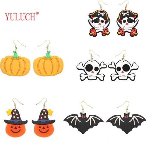 YULUCH Halloween PVC Pumpkin Bat Pendant Earrings For Womens Party Funny Holiday Jewelry For Girls Special Accessories 1 Pair