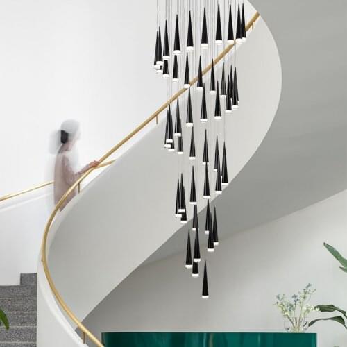 Stair Long Chandelier Modern Minimalist Atmosphere Nordic Living Room Lamp Personality Dining Room Lamp Duplex Villa Rotating