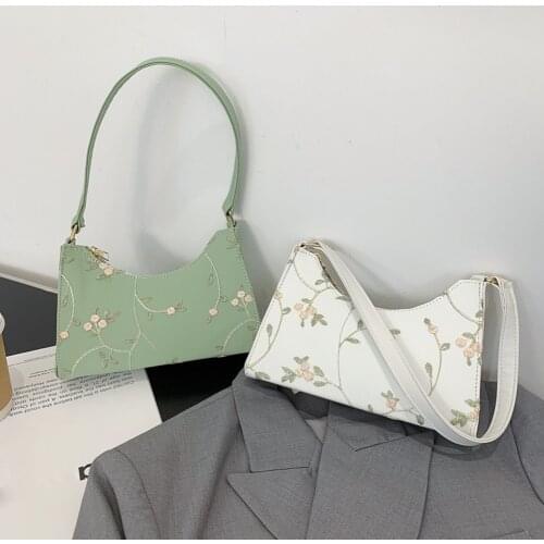 Lace Floral Stitching Shoulder Bag For Women 2021 Soft PU Leather Underarm Bags Summer Beach Travel Handbag Girls Small Tote Bag