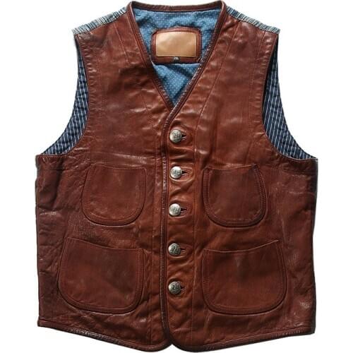 2103 Super Offer! Read Description! Asian Size Super Quality Vest Mens Sheep Leather Mens Skin 2 Colours