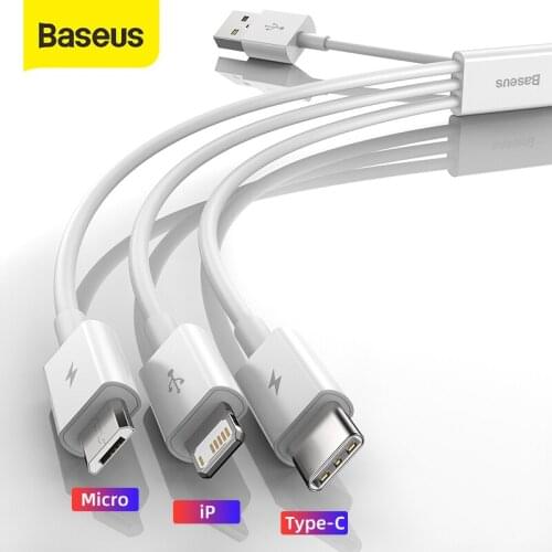 Baseus 3 in 1 USB Cable For iPhone 12 Pro Max Fast Charging Cable For Huaiwei Xiaomi Type C Cable Mobile Phone Cable Wire Cord