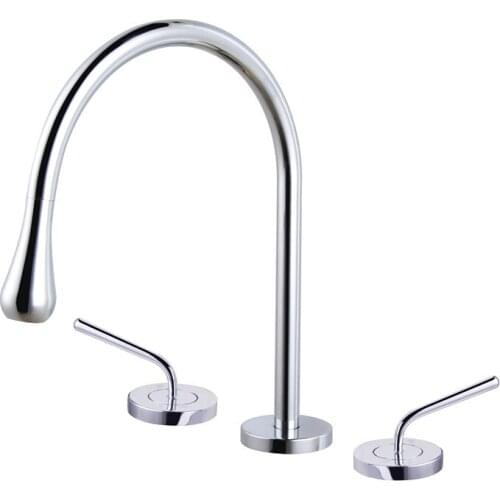 Bathroom Widespread Basin Faucets Brass Sink Mixer Tap Hot & Cold Dual Handle 3 Holes Deck Mounted Black/Chrome Droplet shape