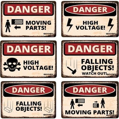 IBOOWU Danger DUST HAZARD Vintage Poster Retro Metal Tin Signs Wall Decor HIGH VOLTAGE Beware Warning Plaques