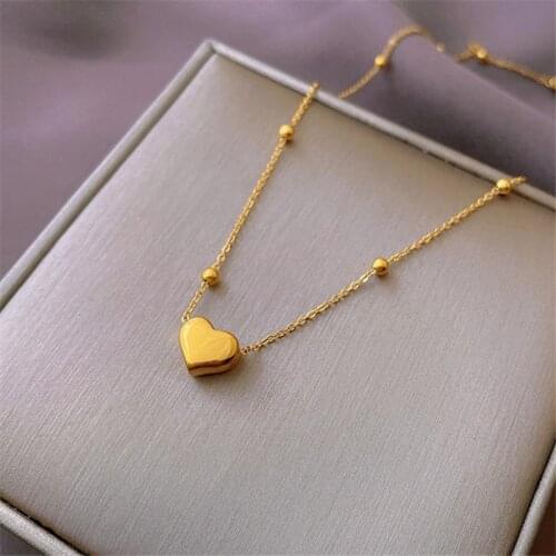 2021 Korean Style Simple Beaded Chain Heart Pendant Women Necklace Ladies Stainless Steel Necklaces Female Party Jewelry Gift