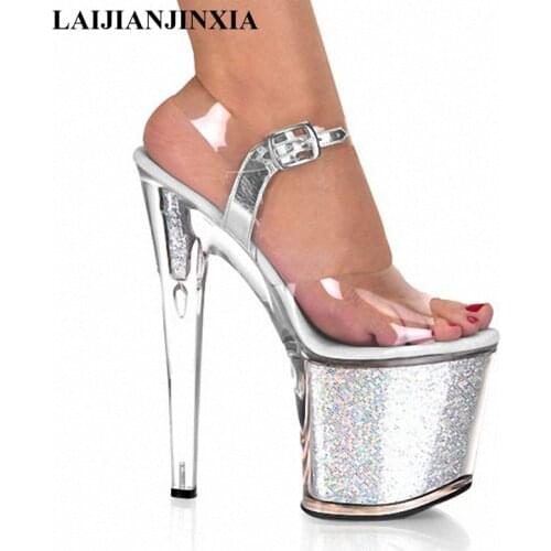 LAIJIANJINXIA Clear Crystal Peep Toe High Heel Platforms Pole Dance 20CM High Heels Platform Sandals Party Wedding Shoes E-041