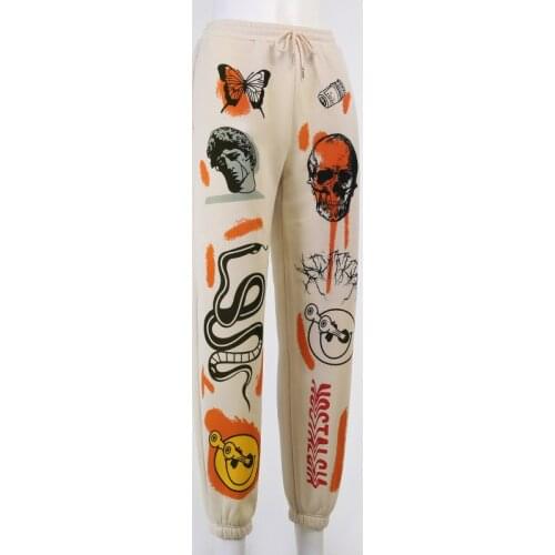 Womens Casual Loose Sweatpants, Female Elastic Waist Drawstring Graphic Print Jogger Pants