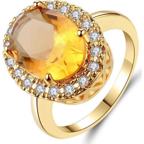 WYJZY Best selling large champagne oval zircon ladies ring exquisite dress ladies jewelry fashion birthday gift
