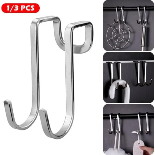 New 1/3PCS Bathroom Kitchen Double S Shape Stainless Steel Storage Hook For Wall And Door Home Key Organizer Accessories Home