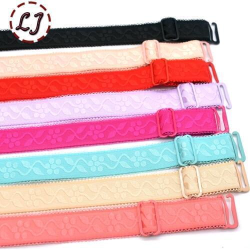 1 pair 18mm width Metal Buckle Bra Straps Womens colorful Silicone Bra Straps lace side Adjustable Baldric Intimates Accessory