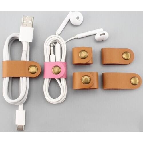 4pcs Leather Holder Organizer Winder Earphones Cable Management Wrapped Cord Line Wrap Wire Wirding Mouse Cord Thread Tool