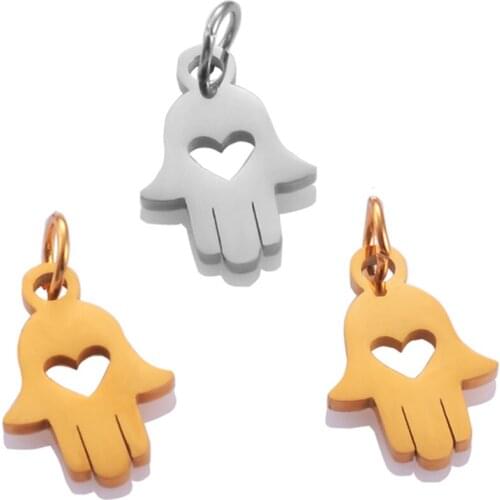 5pcs/lot Stainless Steel Hasma Lucky Hand Heart Charms for DIY Jewelry Making Charms Pendant Findings Supplies 12X18mm