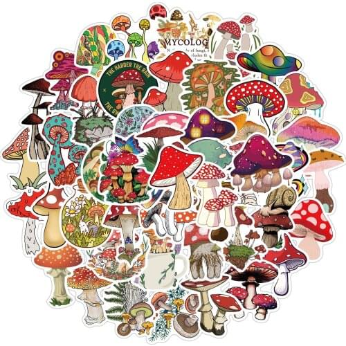 50pcs Cute Cartoon Mushroom Graffiti Stickers Waterproof Sticker for DIY Luggage Scrapbooking Album Handbook Decoration Stickers