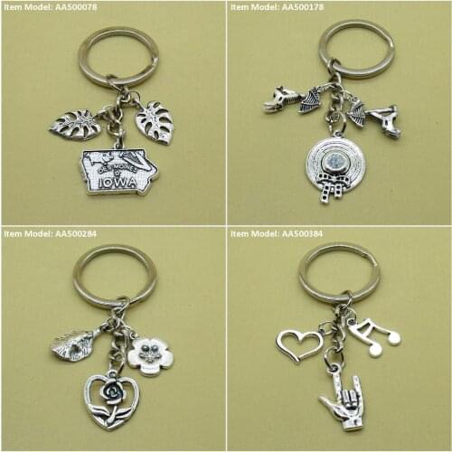 Keychain Keyring Tags Map Iowa Leaves Leaf Hat Straw Lady Chair Beach Tag Flower Sign Hand Gesture You I Heart Love Note