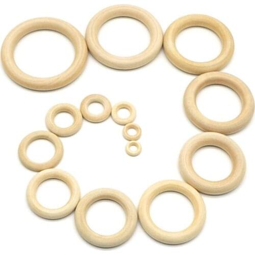 10pcs 15 20 25 30 50 80 100mm Natural Wood Teething Beads Wooden Ring Children Kids DIY Wooden Jewelry Making Crafts